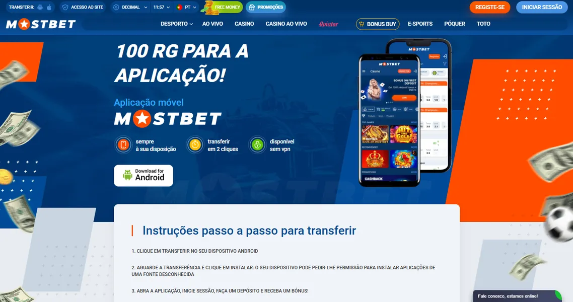 Entrada na conta após o Mostbet download no telemóvel